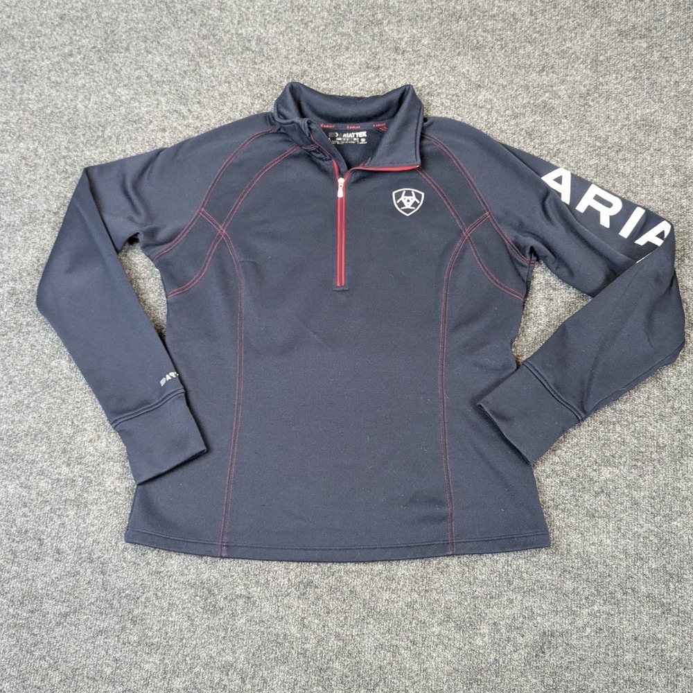 Ariat Tek Womens Navy Blue 1/4 Zip Pullover Logo Sleeve Raglan Athletic